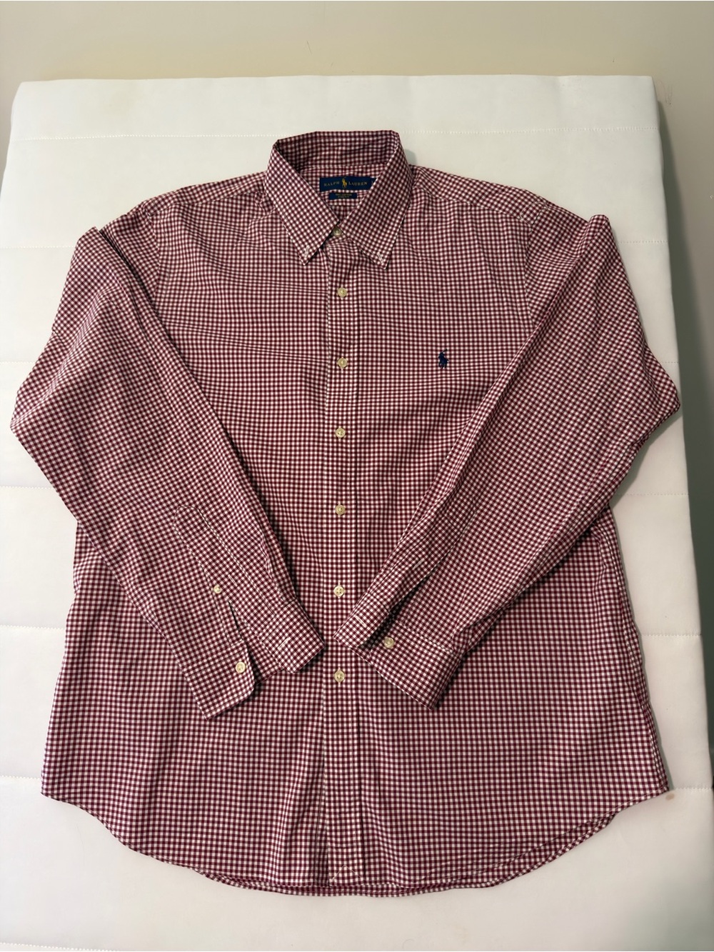 Ralph Lauren Men's Cotton Red/White Check Classic Fit Button-Up Shirt Stretch L